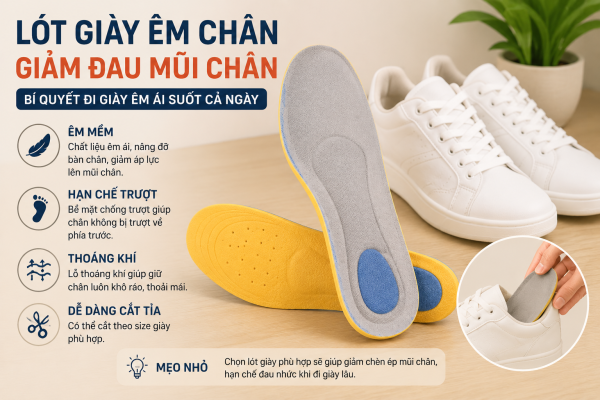 Cách đi giày không bị đau mũi chân bằng lót giày êm chân
