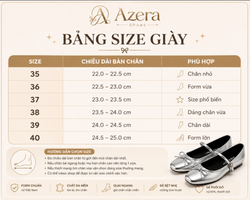 Bảng size giày phù hợp