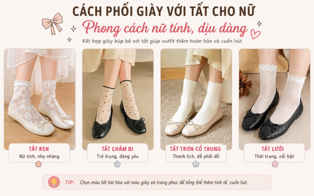 Cách phối giày với tất cho nữ cùng giày sneaker thời trang, trẻ trung và năng động.