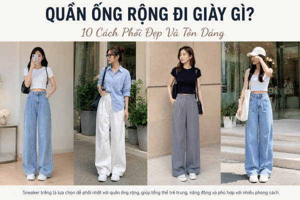 Quần ống rộng đi giày gì đẹp với sneaker trắng nữ