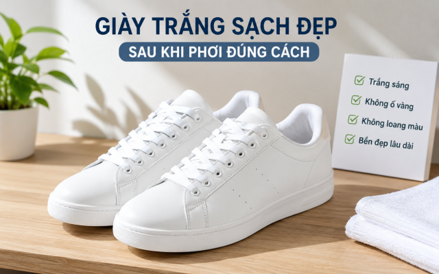Giày trắng sạch đẹp sau khi áp dụng cách phơi giày trắng không bị ố vàng