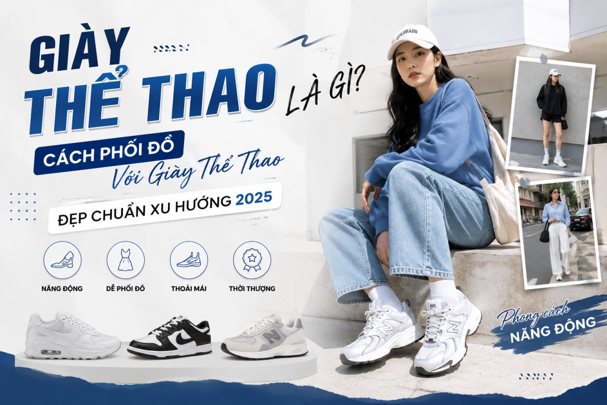 Giày thể thao là gì? Hướng dẫn cách phối đồ với giày thể thao nữ đẹp, dễ ứng dụng và cập nhật xu hướng giày thể thao mới nhất 2025.