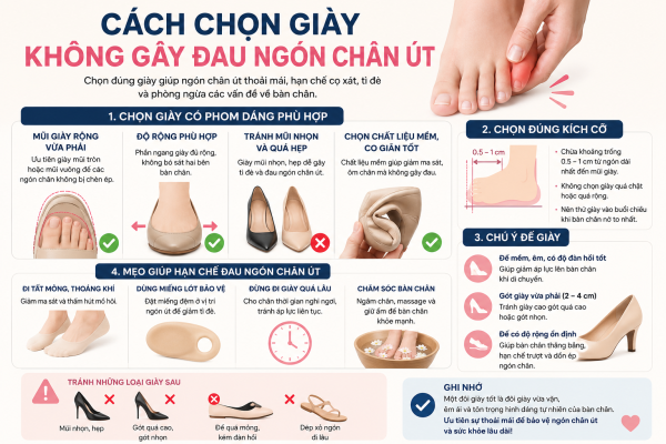 Hướng dẫn cách chọn giày không gây đau ngón chân út giúp bạn lựa chọn giày phù hợp, tránh chèn ép, giảm ma sát và mang lại cảm giác thoải mái khi di chuyển. Bài viết chia sẻ mẹo chọn size, kiểu dáng và chất liệu giày tốt cho sức khỏe bàn chân.