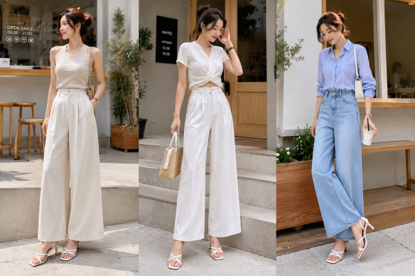 Quần ống rộng phối boots nữ cổ ngắn cá tính