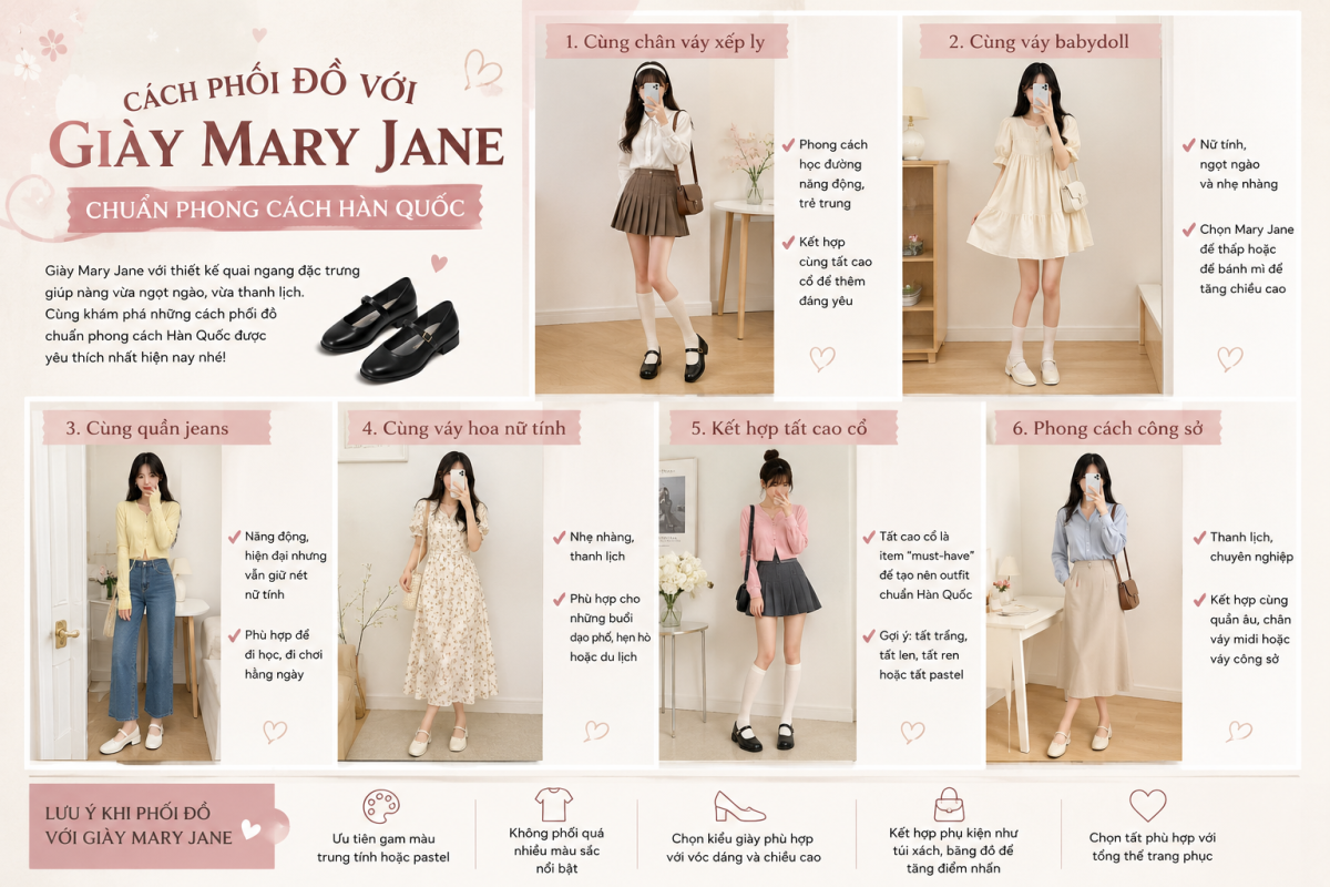 Cách phối đồ với giày Mary Jane chuẩn phong cách Hàn Quốc